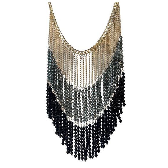 🎁 Two Tone Handmade Fringe Crystal Necklace - Picture 8 of 16